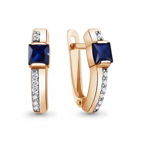 Серьги из золочёного серебра AQUAMARINE А400631АБ-п с фианитом и гидротермальным сапфиром А400631АБ-п фото