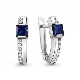 Серебряные серьги AQUAMARINE А400631АБ с фианитом и гидротермальным сапфиром А400631АБ фото