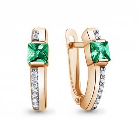 Серьги из золочёного серебра AQUAMARINE А400631АГ-п с фианитом и гидротермальным изумрудом А400631АГ-п фото