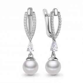 Серебряные серьги AQUAMARINE А400650А с фианитом и жемчугом А400650А фото