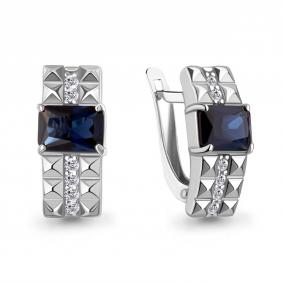 Серебряные серьги AQUAMARINE А400658АБ с фианитом и гидротермальным сапфиром А400658АБ фото