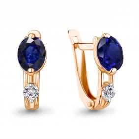 Серьги из золочёного серебра AQUAMARINE А400666Н-п с фианитом и гидротермальным сапфиром А400666Н-п фото