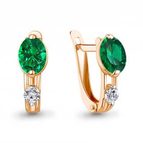 Серьги из золочёного серебра AQUAMARINE А400666П-п с фианитом и гидротермальным изумрудом А400666П-п фото