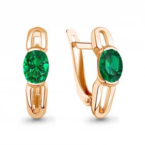 Серьги из золочёного серебра AQUAMARINE А400706П-п с гидротермальным изумрудом А400706П-п фото