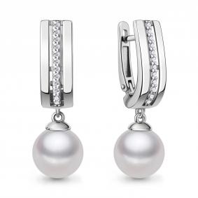 Серебряные серьги AQUAMARINE А400708А с фианитом и жемчугом А400708А фото