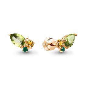 Серьги из золочёного серебра AQUAMARINE А400756518-п с хризолитом, цитрином и агатом А400756518-п фото