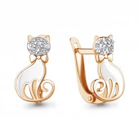 Серьги из золочёного серебра AQUAMARINE А400783А-пк с фианитом и эмалью А400783А-пк фото