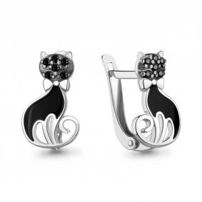 Серебряные серьги AQUAMARINE А400783Ч с эмалью и ювелирным кристаллом А400783Ч фото