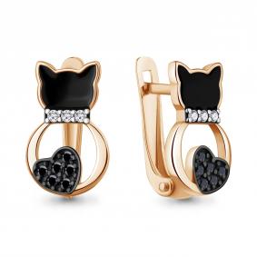 Серьги из золочёного серебра AQUAMARINE А400792АЧ-п с фианитом, эмалью и ювелирным кристаллом А400792АЧ-п фото