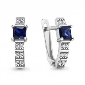 Серебряные серьги AQUAMARINE А400806АБ с фианитом и гидротермальным сапфиром А400806АБ фото
