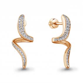 Серьги Символ года Змея  из золочёного серебра AQUAMARINE с фианитом А400841А-п А400841А-п фото