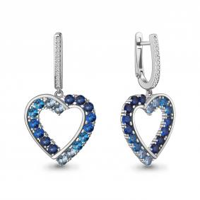 Серебряные серьги AQUAMARINE А400844АБ с топазом, фианитом и гидротермальным сапфиром А400844АБ фото