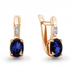 Серьги из золочёного серебра AQUAMARINE А400877АБ-п с фианитом и гидротермальным сапфиром А400877АБ-п фото