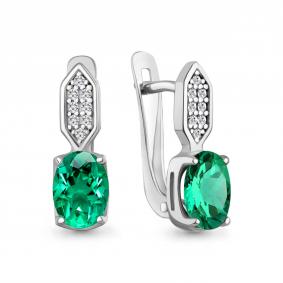 Серебряные серьги AQUAMARINE А400887АГ с фианитом и гидротермальным изумрудом А400887АГ фото