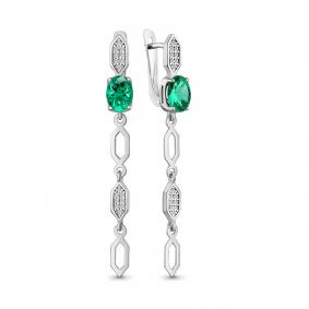 Серебряные серьги AQUAMARINE А400888АГ с фианитом и гидротермальным изумрудом А400888АГ фото