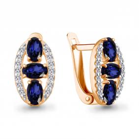Серьги из золочёного серебра AQUAMARINE А400925АБ-п с фианитом и гидротермальным сапфиром А400925АБ-п фото