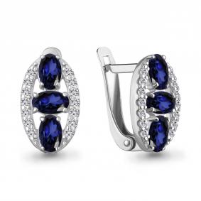 Серебряные серьги AQUAMARINE А400925АБ с фианитом и гидротермальным сапфиром А400925АБ фото