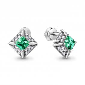 Серебряные серьги AQUAMARINE А400966АГ с фианитом и гидротермальным изумрудом А400966АГ фото