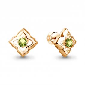 Серьги из золочёного серебра AQUAMARINE А40115207-п с хризолитом А40115207-п фото