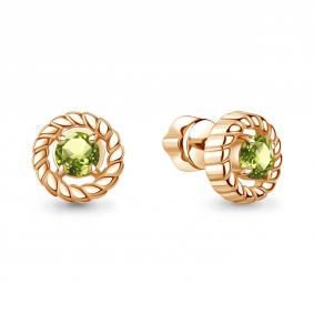 Серьги из золочёного серебра AQUAMARINE А40115407-п с хризолитом А40115407-п фото