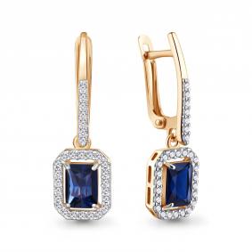 Серьги из золочёного серебра AQUAMARINE А401173АБ-п с фианитом и гидротермальным сапфиром А401173АБ-п фото