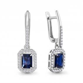 Серебряные серьги AQUAMARINE А401173АБ с фианитом и гидротермальным сапфиром А401173АБ фото