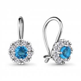 Серебряные серьги AQUAMARINE А40965Б с фианитом и ювелирным кристаллом А40965Б фото