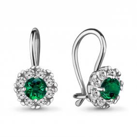 Серебряные серьги AQUAMARINE А40965Г с фианитом и ювелирным кристаллом А40965Г фото
