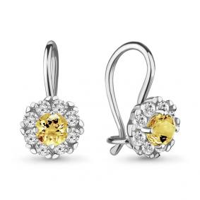 Серебряные серьги AQUAMARINE А40965Е с фианитом и ювелирным кристаллом А40965Е фото