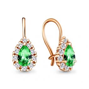 Серьги из золочёного серебра AQUAMARINE А40968Г-п с фианитом и ювелирным кристаллом А40968Г-п фото