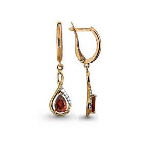 Серьги из золочёного серебра AQUAMARINE А4241103А-п с фианитом и гранатом А4241103А-п фото