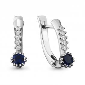 Серебряные серьги AQUAMARINE А42883Б с фианитом и гидротермальным сапфиром А42883Б фото
