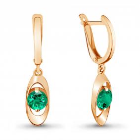 Серьги из золочёного серебра AQUAMARINE А42898П-п с гидротермальным изумрудом А42898П-п фото