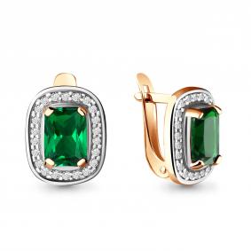 Серьги из золочёного серебра AQUAMARINE А42902Г-пк с фианитом и гидротермальным изумрудом А42902Г-пк фото