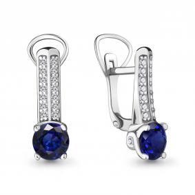 Серебряные серьги AQUAMARINE А42903Б с фианитом и гидротермальным сапфиром А42903Б фото
