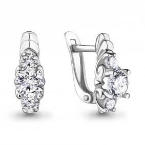 Серебряные серьги AQUAMARINE А42975 с фианитом А42975 фото