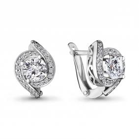 Серебряные серьги AQUAMARINE А42977А с фианитом А42977А фото