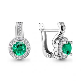 Серебряные серьги AQUAMARINE А42981Г с фианитом и гидротермальным изумрудом А42981Г фото