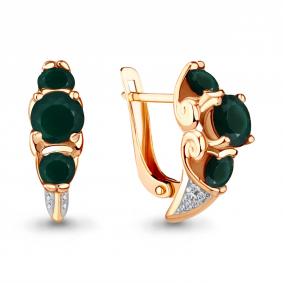 Серьги из золочёного серебра AQUAMARINE А4298209А-п с фианитом и агатом А4298209А-п фото