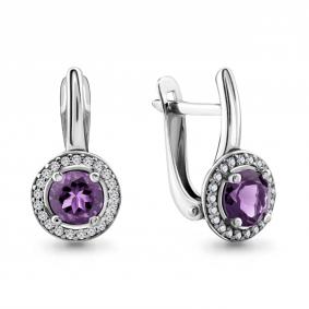 Серебряные серьги AQUAMARINE А4298304А с фианитом и аметистом А4298304А фото
