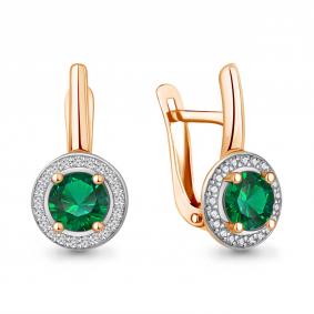 Серьги из золочёного серебра AQUAMARINE А42983Г-п с фианитом и гидротермальным изумрудом А42983Г-п фото