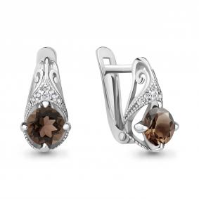Серебряные серьги AQUAMARINE А4298401А с фианитом и раухтопазом А4298401А фото