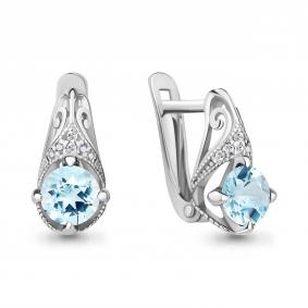 Серебряные серьги AQUAMARINE А4298402А с топазом и фианитом А4298402А фото