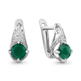 Серебряные серьги AQUAMARINE А4298409А с фианитом и агатом А4298409А фото
