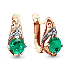 Серьги из золочёного серебра AQUAMARINE А42984Г-п с фианитом и гидротермальным изумрудом А42984Г-п фото