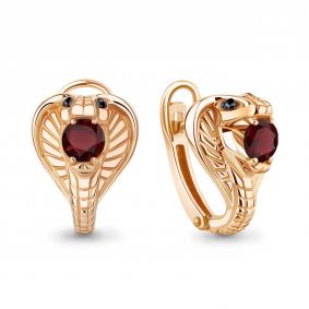 Серьги из золочёного серебра AQUAMARINE А4320003Ч-п с гранатом и ювелирным кристаллом А4320003Ч-п фото