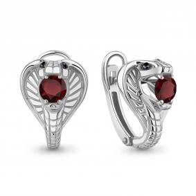 Серебряные серьги Символ года Змея AQUAMARINE с гранатом и ювелирным кристаллом А4320003Ч А4320003Ч фото
