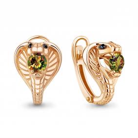 Серьги из золоченого серебра Символ года Змея AQUAMARINE с султанитом и ювелирным кристаллом А4320019Ч-п А4320019Ч-п фото