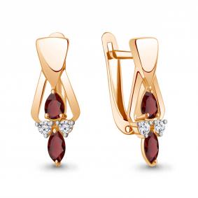 Серьги из золочёного серебра AQUAMARINE А4320103А-п с фианитом и гранатом А4320103А-п фото