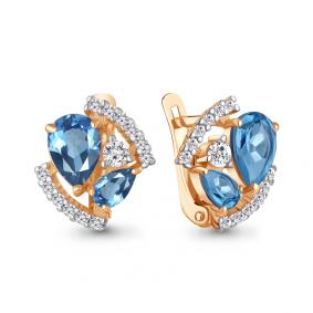 Серьги из золочёного серебра AQUAMARINE А4320805А-п с топазом и фианитом А4320805А-п фото